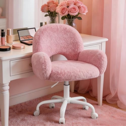 Pink Faux Fur Vanity Chair