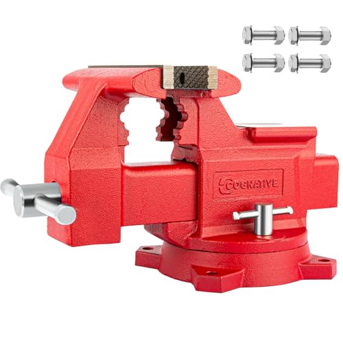 Image of 4.5 inch Heavy-Duty Bench Vise Ductile Iron Bench Vise 360 Swivel Bench Vice with Anvil, Red