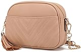 Lola Mae Quilted Crossbody Bag, Trendy Design Shoulder Purse (Taupe)