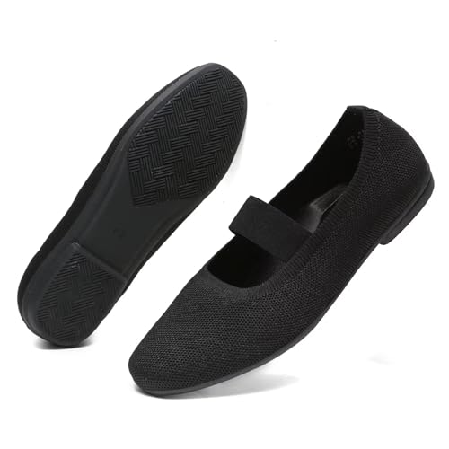 Women’s Flats Shoes Knit Mary Jane Ballet Flat Comfort Walking Dressy Work Office Ballerina Slip-on Shoes with Strap