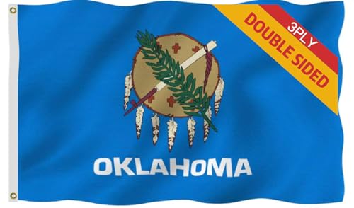Double Sided 3ply Oklahoma Flag 2x3FT Oklahoma State Flags for Outdoor Vivid Color All Weather Double Stitched OK State Flag with Brass Grommets. (3ply 2x3)