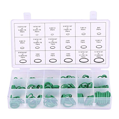 Auto O-Ringe Kit 270 Stück Verschiedene Auto Klimaanlage Kompressor O-Ring Dichtung Dichtungssatz Gummi Unterlegscheiben Dichtungen(Grün)