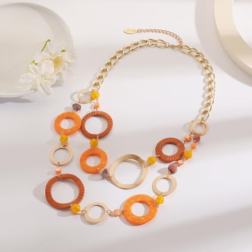 Bocar Layered Collar Necklace Statement Circle 2 Strand Chain Jewelry Necklaces Trendy for Women Gift4