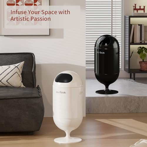 Image of MRBIN Metal Trash Can with Lid, 5.3 Gallons / 20L Medium Decorative Waste Basket, Round Tall Garbage with High Leg for Bathroom, Office, Bedroom, Kitchen, Cream White