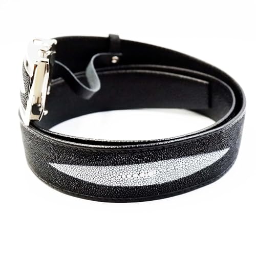 New Black Real 3 Stingray Leather Skin Metal Auto Buckle Belt 1.5 x 45 inch.4