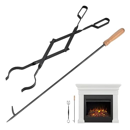 Fireplace Tools Fire Pit Accessories - 25" Fireplace Tongs and 32" Poker Set - Stove Accessories Fire Tongs Solid Poker Stick Tools - Log Grabber Heavy Duty Rust Resistant for Indoor and Outdoor use