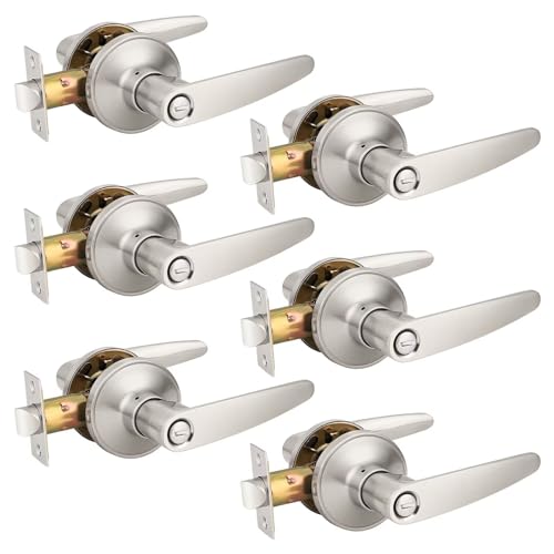 Image of Probrico (6 Pack Privacy Door Lever Door Handle for Bedroom or Bathroom Keyless Leverset, Locked in Side Home /Office Door Lockset,Modern&Durable in Satin Nickel Door Hardware