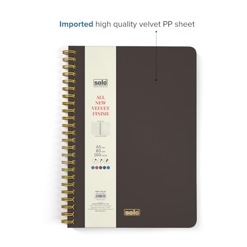 Image of SOLO Velvet Finish Spiral Notebook | A5 Size, 160 Unruled Pages, 80 GSM | Fountain Pen Friendly Premium Journal for Sketching & Writing