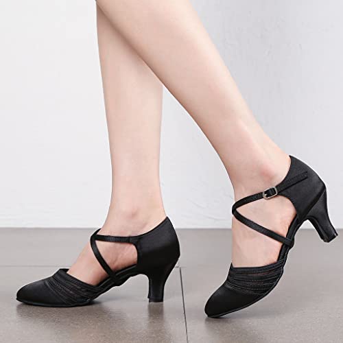 Womens Ballroom Dance Shoes for Social Beginner Salsa Latin Closed Toe Dancing shoes 2 1/2 inches Heels S123