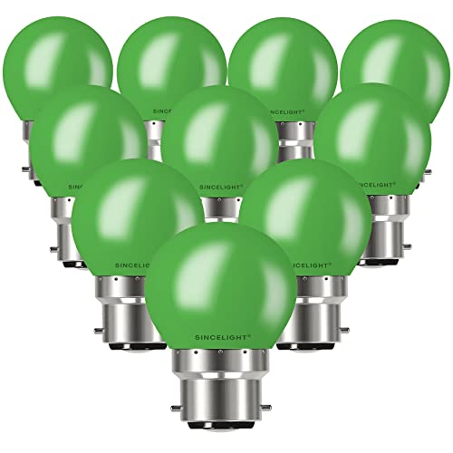 SINCELIGHT B22 LED Green Coloured Bulbs 1W Festive Decorative Garden Party Light,Pack of 10, B22 ( Bayonet Cap )