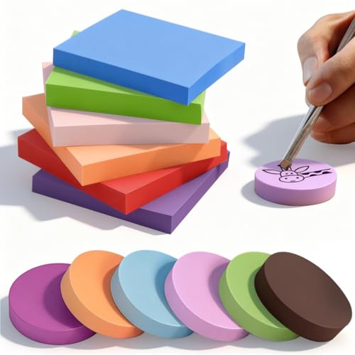 YMTWSRY 12 Stück Stempelgummi Linolschnitt Platten Mehrfarbige Quadratische und Runde Linoldruck Set Linolplatte Linolplatten für Anfänger Experten Stempel Selber Machen (5 x 5 x 1cm)