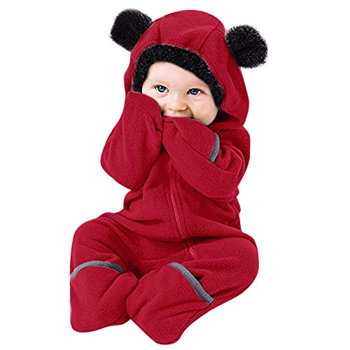SSMENG Baby Clothes Infant Toddler Baby Cartoon Ears Hoodie Romper Christmas Hooded Romper Jumpsuit Outfits(Red ,12-18 Months)
