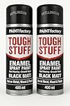 HitlineUK 2 x 400ml Matt Black Spray Paint – Multi-Surface Aerosol for Metal, Wood, Plastic – Quick Drying, Durable Matte Finish – Pack of 2