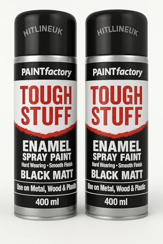 HitlineUK 2 x 400ml Matt Black Spray Paint Multi-Surface Aerosol for Metal Wood Plastic Quick Drying Durable Matte Finish Pack of 2