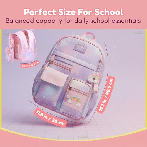 Image of Toy Imagine 20L School Bag for Girls | 180 Zipper Stylish Kids School Backpack with Multiple Compartments | Lightweight Elementary Backpack | Ideal Gift for Kids Age 7-14 Years