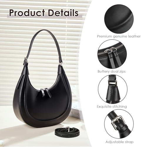 Crescent Shoulder Bags for Women, Genuine Leather Crossbody Purses, Underarm Purses with a Adjustable Strap4