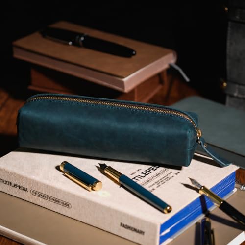 Image of ECHSRT Small Genuine Leather Pencil Pouch for Adults, Blue | Crazy Horse Leather Finish, Compact Writing Instrument Storage