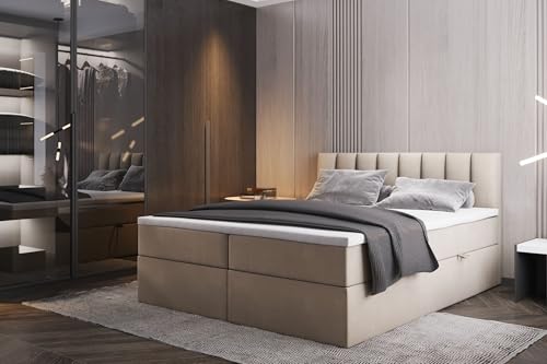 TRADA Boxspringbett mit Bettkästen und Bonell Matratze H3 - Elegant Bett...