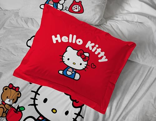 Image of Sanrio Hello Kitty Full Comforter Set 7 Piece Bedding for Girls, Grey | Bed in a Bag, Comforter Sheets Shams Pillowcases, Official Product, Soft Microfiber, Machine Washable, Girls Gift
