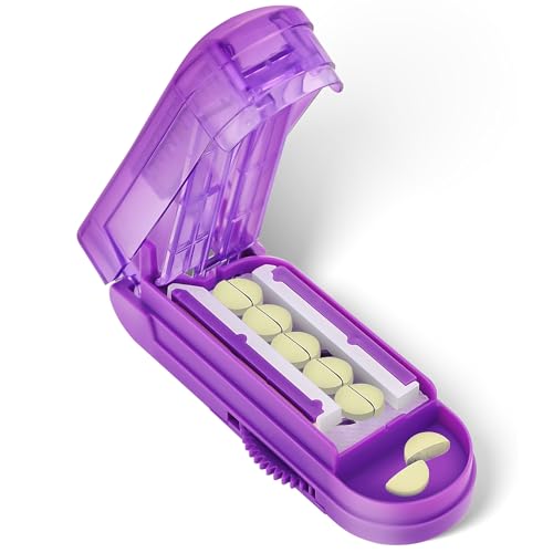 Image of Pill Cutter Splitter for Small and Tiny Pills, Pill Cutter for Small or Large Pills, Pill Splitter for Multiple Pills at a Time with Centering Device and Stainless Steel Blade (Purple)