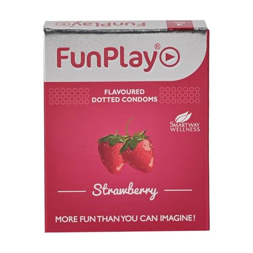 Image of Funplay Strawberry Dotted Condoms 3 PCS | Flavoured Latex Condoms | Dotted Texture for Added Sensation | Smooth Lubricated Surface | Comfortable Fit | Travel Friendly Pack