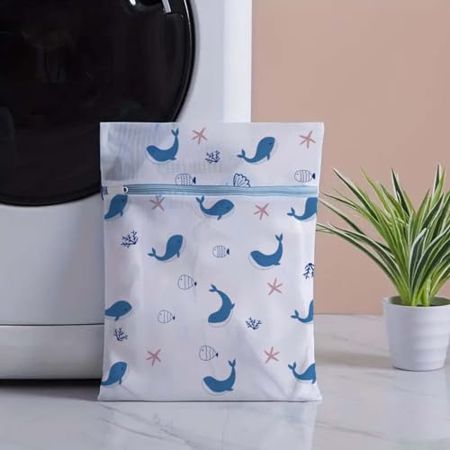 Image of Lukzer Mesh Laundry Clothes Washing Bag, Pack of 3 with Premium Rust Free Zipper, Store Dirty Clothes, Washing Bags, Blouse, Bra, Hosiery, Lingerie, Stocking, Jeans (Fish Prints)
