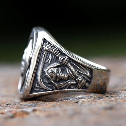 Gothic Skull Ring Stainless Steel Signet Ring for Men Reaper Ring with Hook Design Jewelry Gift4