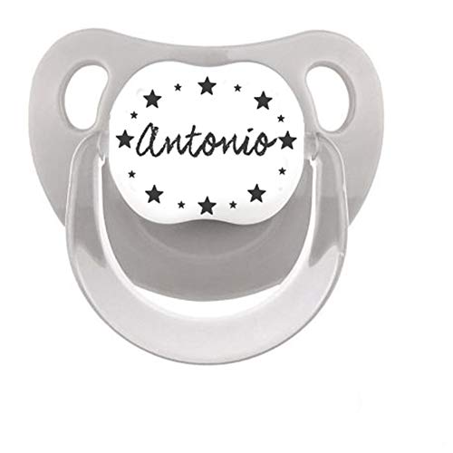 Chupete personalizado con nombre y aureola estrellas silicona anatómica disponible en 0-6m y +6m y varios colores