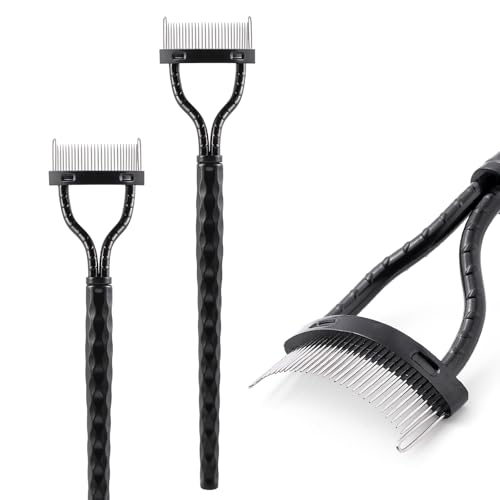 KINGMAS Eyelash Comb Separator Eye Lash Separator Eyelash Definer Mascara Comb Applicator with Cover - Arc Designed (Black (2Pcs))