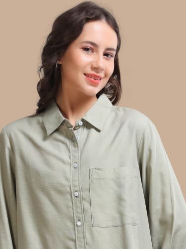 Image of Glam & Chique Women's Relaxed Fit Spread Collar Solid Casual Shirt S-2XL