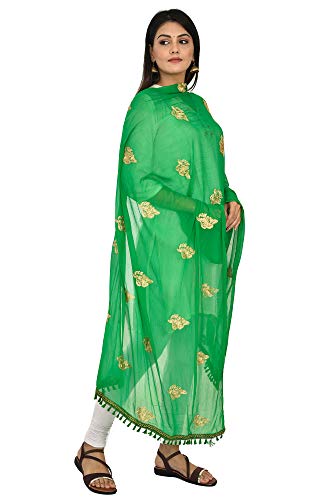 Image of YOUTHQUAKE Golden Patti Embroidered Work Chiffon Dupatta for Womens & Girls with Jaalar Lace