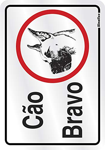 Placa em Alumínio 16X23 Cm - Cão Bravo Ilustrado, SINALIZE, 150AH, Prata