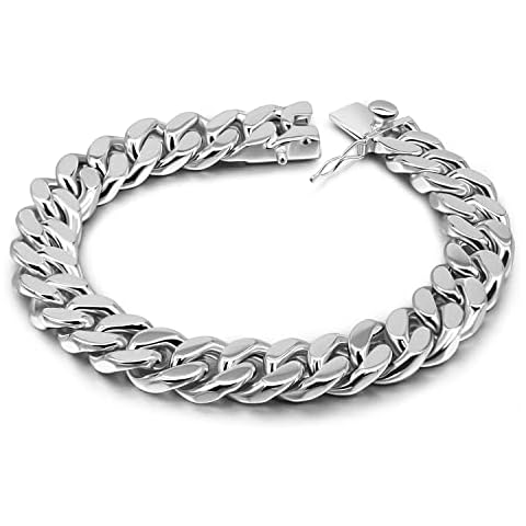Fashion 925 Sterling Silver Solid Miami Cuban Link Chain Bracelet 8MM - 16MM- Curb Cuban Bracelet Solid Thick Big Link Bracelet for Men Boys- 7-11 Inch Jewelry, 9", Metal, not known Cover