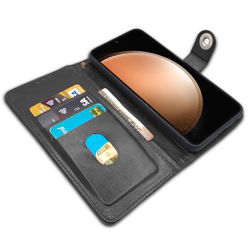 Image of Pikkme Samsung Galaxy S23 FE 5G Flip Cover Leather Finish | Wallet Stand and Shock Proof | Inside TPU with Card Pockets | Complete Protection Button Flip Case (Black)