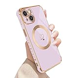 newseego magnetica custodia per iphone 13 [compatibile con magsafe], ragazza donna simpatico motivo cuore d'amore placcatura bordo morbida silicone antiurto protettiva cover per iphone 13 -viola