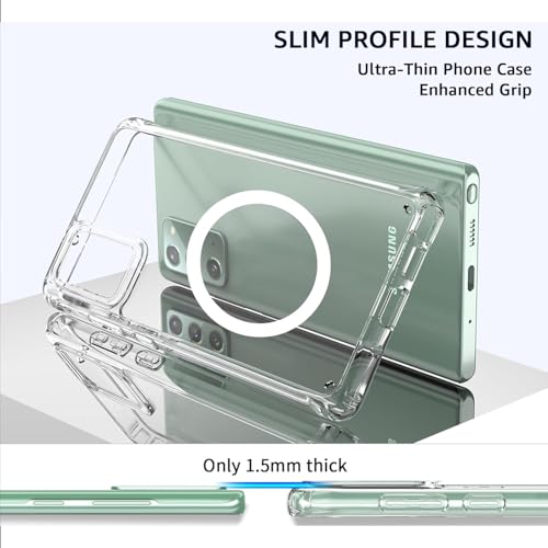 Image of Magnetic Case for Samsung Galaxy Note 20 Compatible with MagSafe, Shockproof Phone Bumper Cover, Anti-Scratch Clear Back Plastic (Clear)