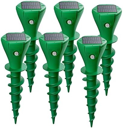Mole Repellent Solar Powered with Screw, 6 Pack, Sonic Gopher Repellent for Lawn & Yard, Outdoor Groundhog Deterrent with Vibration, Quiet & Waterproof