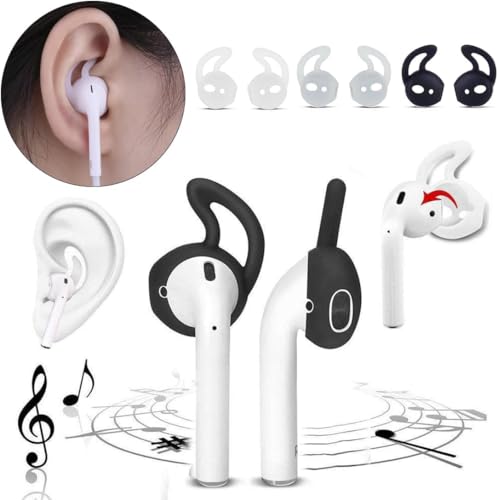 Image of Scalebee Silicone Ear Tips Ear Hooks for Apple AirPods /EarPods, Black | Soft Covers, Anti-Slip Sport, Anti-Drop, Gel Headphones Tips