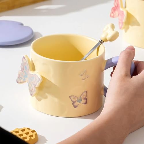 Disoza Taza de Café Mariposa de Porcelana 355 ml Verde miniatura 6