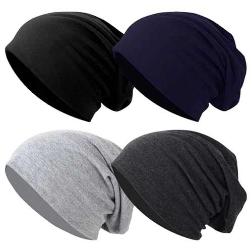 4 Stück Slouch Beanie Hüte für Damen Herren weiches leichtes Winter Slouchy Beanie Mütze Unisex Baggy Skull Caps (DE/NL/SE/PL, Alphanumerisch, Einheitsgröße, Schwarz+Dunkelgrau+Hellgrau+Marine)