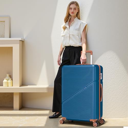 Image of Cosbarn 5 Piece Luggage Sets with Spinner Wheels, Hardshell ABS Suitcase Set with Tsa Lock, Lightweight Hardside Waterproof Travel Suitcases for Men Women, Navy (20 inch /24 inch /28 inch)