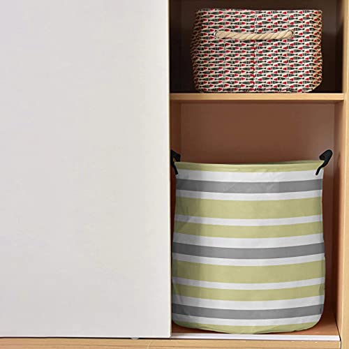 Laundry Hamper,Foldable Laundry Basket Yellow Gray And White Stripes Canvas Fabric Storage Organizer With Handles For Dirty Clothes,Home Storage #TOP1