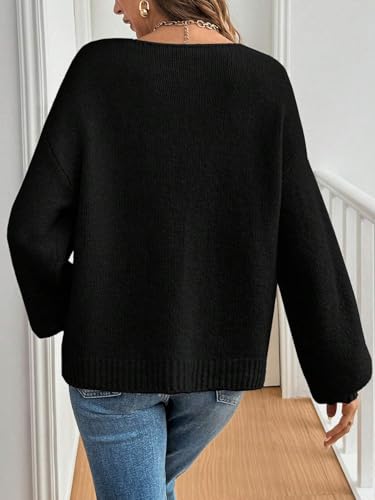 Image of Women Casual Bow Tie Front Cardigan Sweater Solid Crew Neck Long Sleeve Self Tie Open Front Knit Sweater Top Fall