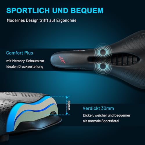 TECHCYC Fahrradsattel | Ergonomisch | Stoßdämpfend | Bequem Weich – Ansicht 3
