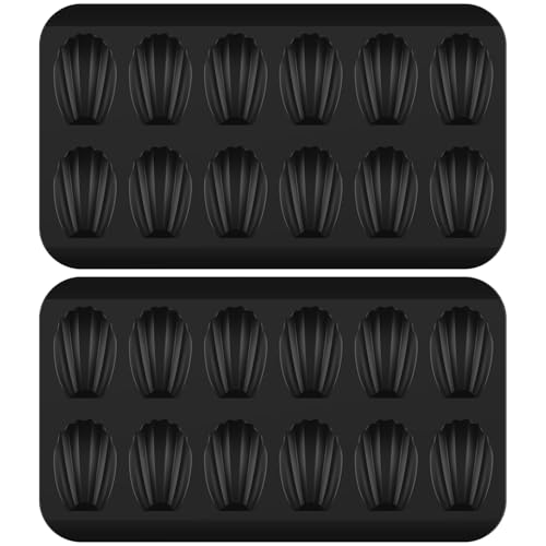 2 Pcs Shell Baking Pan, Cookie Baking Pan, Kitchen Tools, Shell Baking Mold, 12 Cavity Carbon Steel Cookie Cake Pan for Home Kitchen Bakery Restaurant (black)