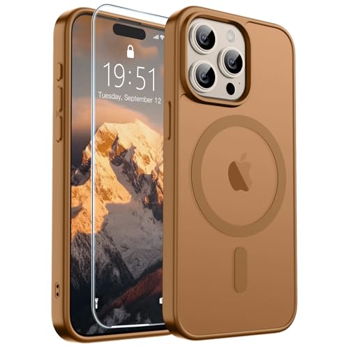 Image of SUPFINE Magnetic for iPhone 15 Pro Case (Compatible with MagSafe) (Military Grade Drop Protection) Translucent Matte Shockproof Phone Cover,Brown