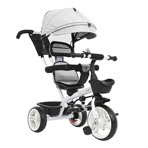 Raganet, Triciclo para Bebé 3 en 1 Tipo Carreola con Toldo, Cinturón de Seguridad, Estructura de Acero, Capacidad 30 kg, Triciclo Infantil para...