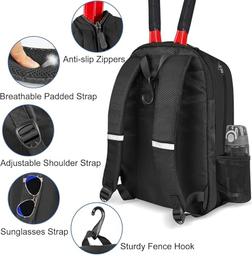 Image of Ytonet Tennis Bag Tennis Backpack for Women Men 2 Rackets | Insulated Pocket and Ventilated Shoe Compartment, Gym Bags with Fence Hook for Pickleball and Badminton Rackets