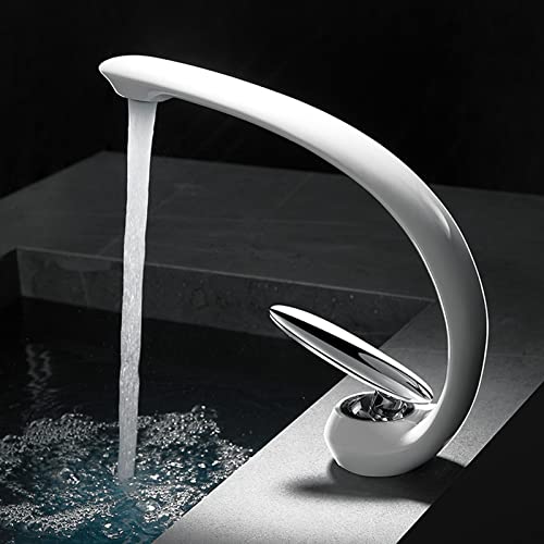 Robinet d'évier de salle de bain monotrou blanc au design épuré - 8