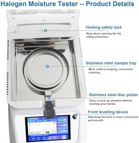 Humidimètre halogène portable – 0,01 % de lisibilité, 3 modes de séchage, 3 options d'arrêt, analyseur d'humidité 40-230 °C pour aliments, plantes et matériaux de construction